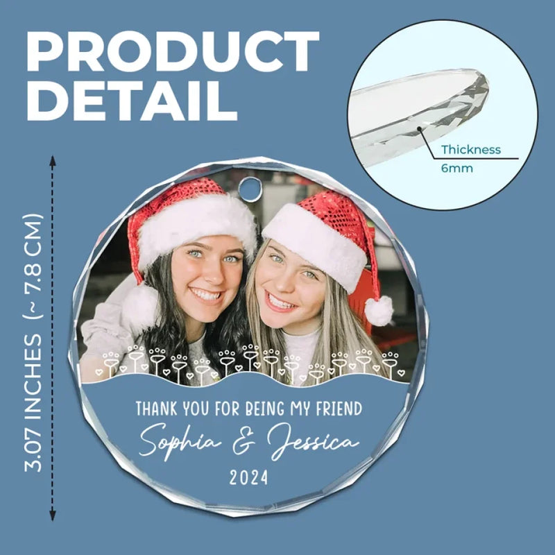 Custom Photo Christmas Friendship Gifts - Personalized Glass Ornament