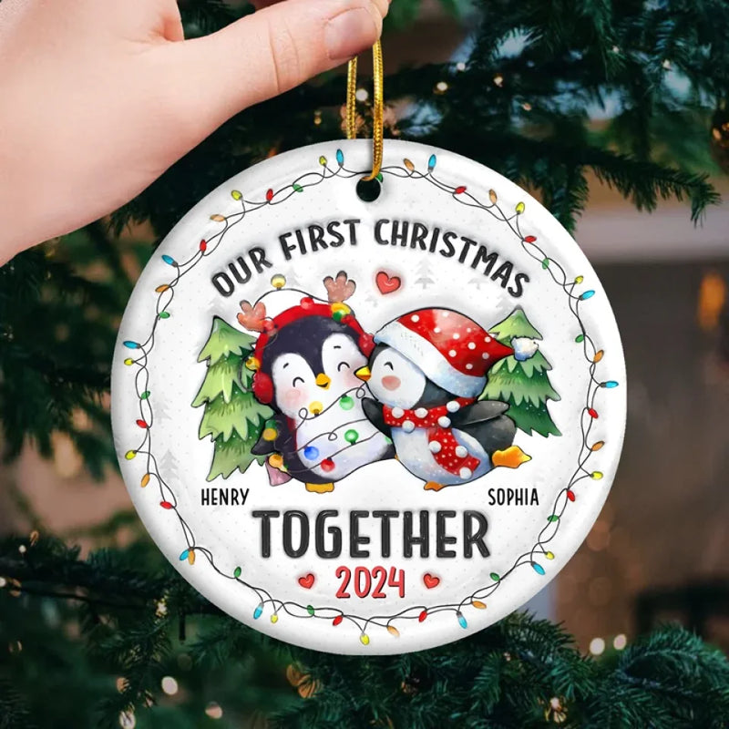 We Are Together From Now - Couple Personalized Custom 3D Inflated Effect Printed Ornament - Ceramic Round Shaped - Christmas Gift For Husband Wife, Anniversary, First Christmas