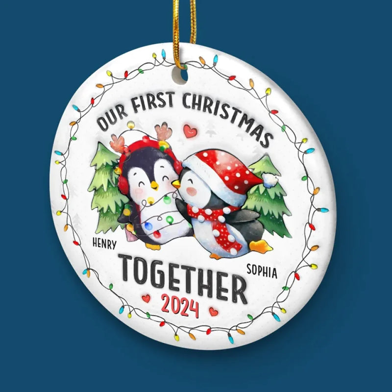 We Are Together From Now - Couple Personalized Custom 3D Inflated Effect Printed Ornament - Ceramic Round Shaped - Christmas Gift For Husband Wife, Anniversary, First Christmas