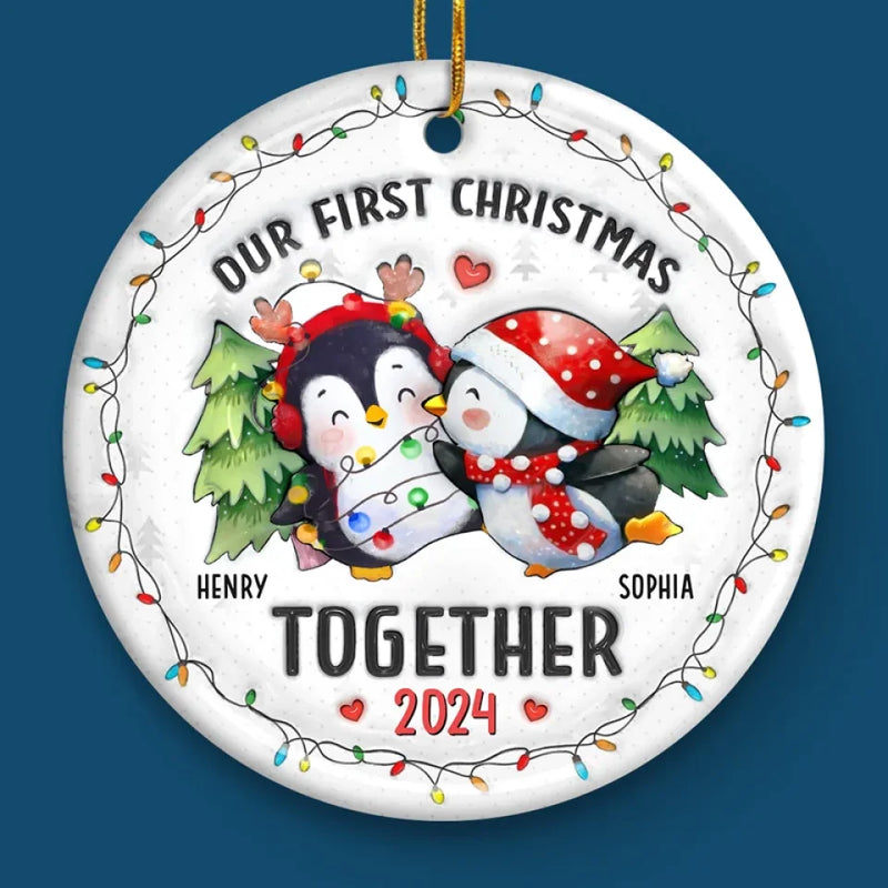 We Are Together From Now - Couple Personalized Custom 3D Inflated Effect Printed Ornament - Ceramic Round Shaped - Christmas Gift For Husband Wife, Anniversary, First Christmas