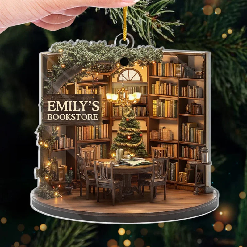 Happy Place - Family Personalized Custom Ornament - Acrylic Custom Shaped - Christmas Gift For Book Lovers, Book Club