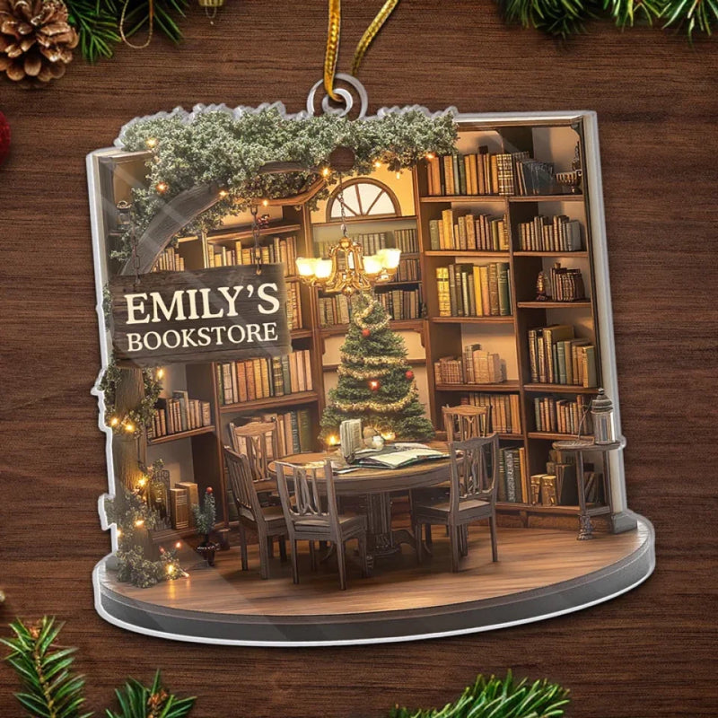 Happy Place - Family Personalized Custom Ornament - Acrylic Custom Shaped - Christmas Gift For Book Lovers, Book Club