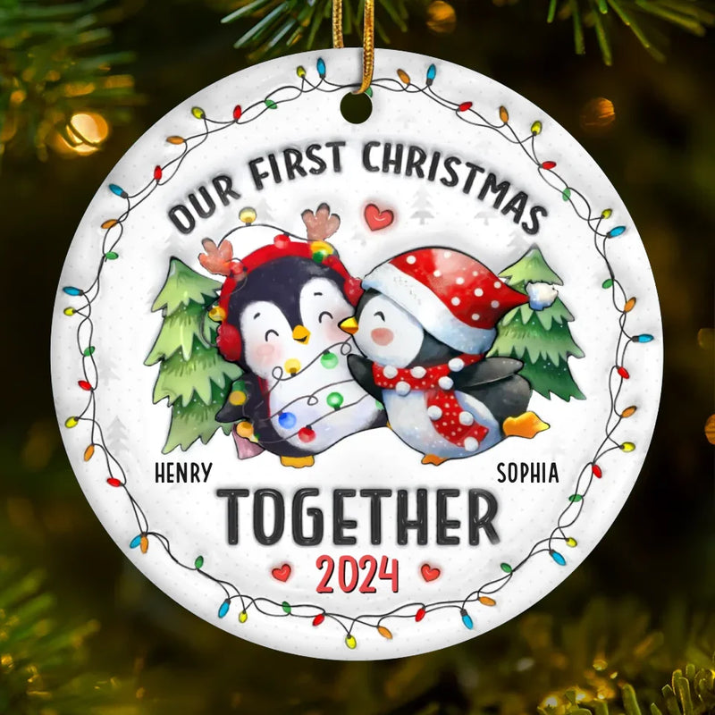 We Are Together From Now - Couple Personalized Custom 3D Inflated Effect Printed Ornament - Ceramic Round Shaped - Christmas Gift For Husband Wife, Anniversary, First Christmas
