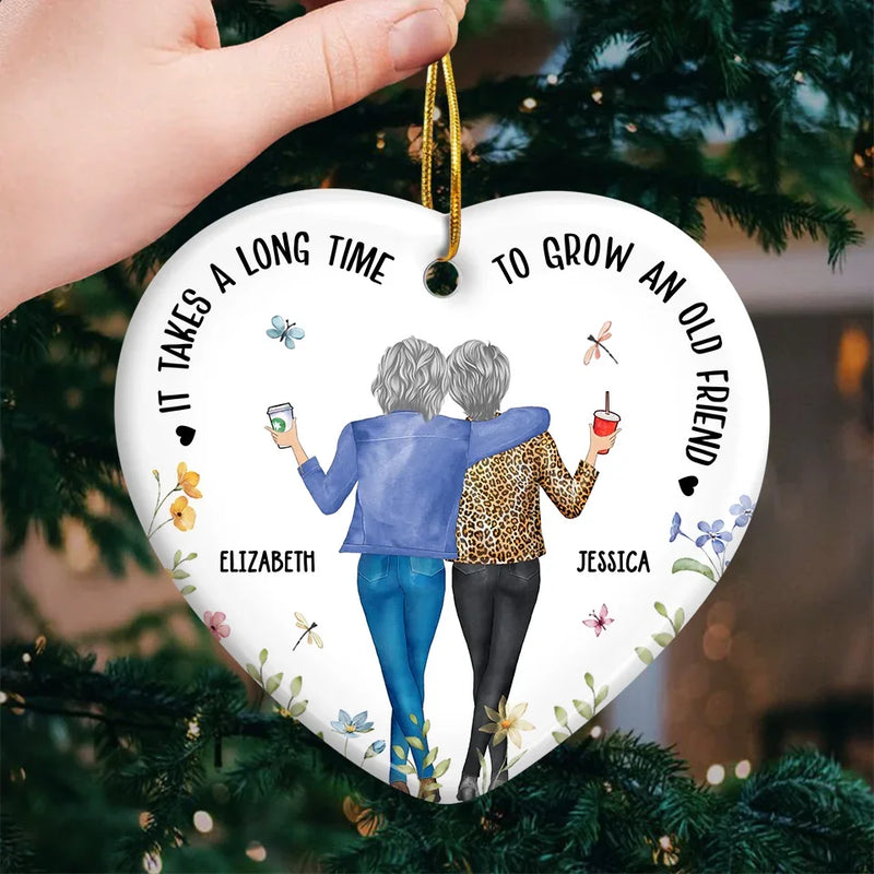 I Wanna Spend Time To Grow Old With You - Bestie Personalized Custom Ornament - Ceramic Heart Shaped - Christmas Gift For Best Friends, BFF, Sisters