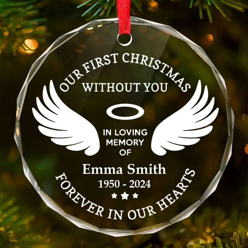 Your Spirit Lives On In Every Thought We Share - Memorial Personalized Custom Circle Glass Ornament - Sympathy Gift, Christmas Gift For Family Members