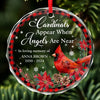 Cardinals Appear When Angels Are Near - Memorial Personalized Custom Circle Glass Ornament - Sympathy Gift, Christmas Gift For Family Members