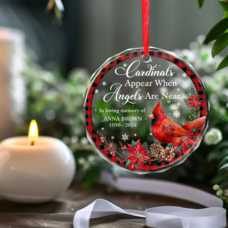 Cardinals Appear When Angels Are Near - Memorial Personalized Custom Circle Glass Ornament - Sympathy Gift, Christmas Gift For Family Members