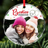 Custom Photo Your Vibe Attracts Your Tribe - Bestie Personalized Custom Circle Glass Ornament - Christmas Gift For Best Friends, BFF, Sisters, Coworker