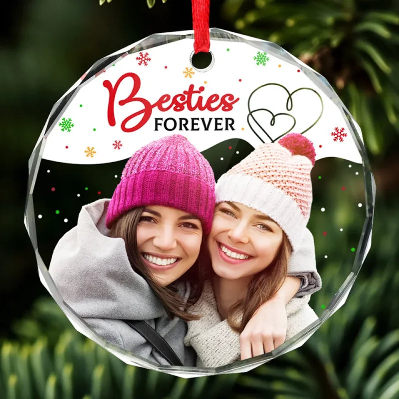 Custom Photo Your Vibe Attracts Your Tribe - Bestie Personalized Custom Circle Glass Ornament - Christmas Gift For Best Friends, BFF, Sisters, Coworker