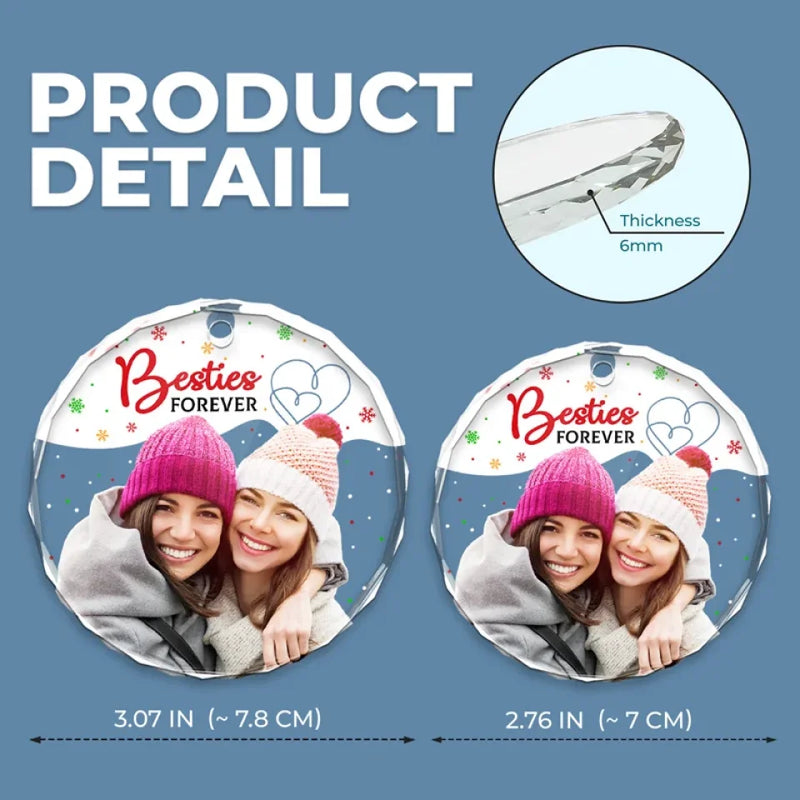 Custom Photo Your Vibe Attracts Your Tribe - Bestie Personalized Custom Circle Glass Ornament - Christmas Gift For Best Friends, BFF, Sisters, Coworker