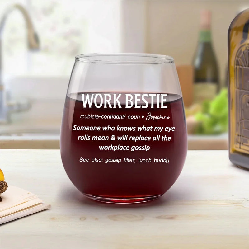 Work Bestie Knows What My Eye Rolls Mean - Coworker Personalized Custom Wine Glass - Gift For Coworkers, Work Friends, Colleagues