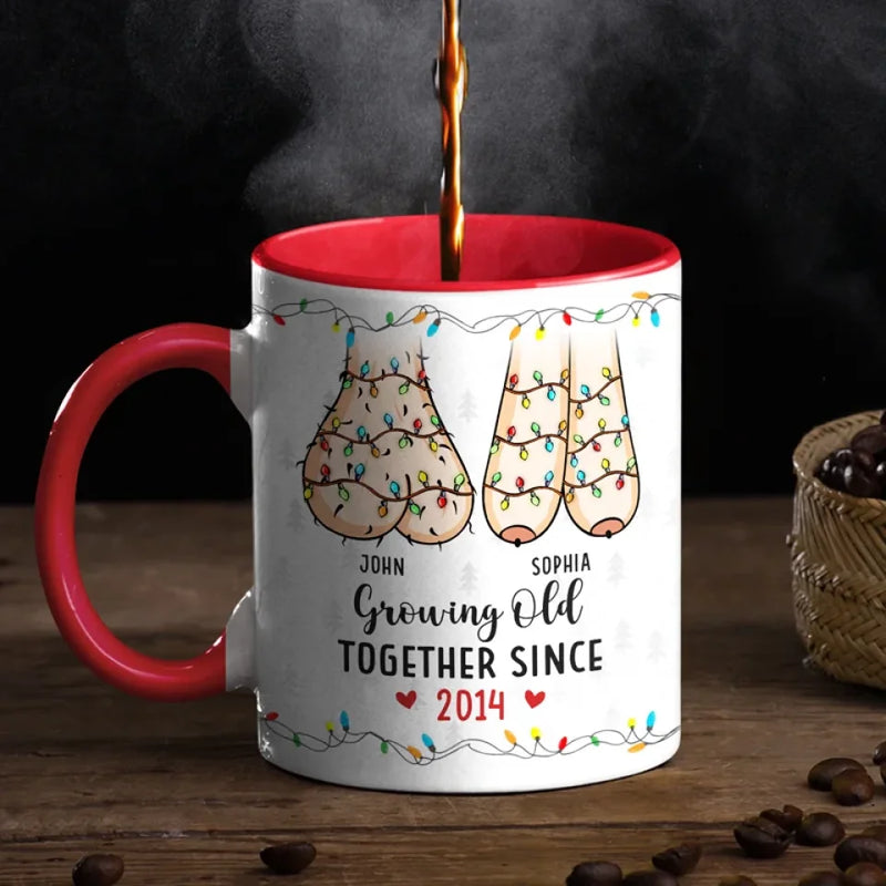 The True Joy Of Life Lies In Growing Old With The One You Love -  Couple Personalized Custom Accent Mug - Christmas Gift For Husband Wife, Anniversary