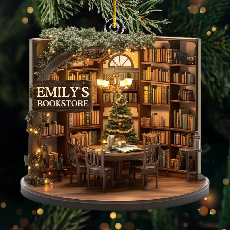 Happy Place - Family Personalized Custom Ornament - Acrylic Custom Shaped - Christmas Gift For Book Lovers, Book Club