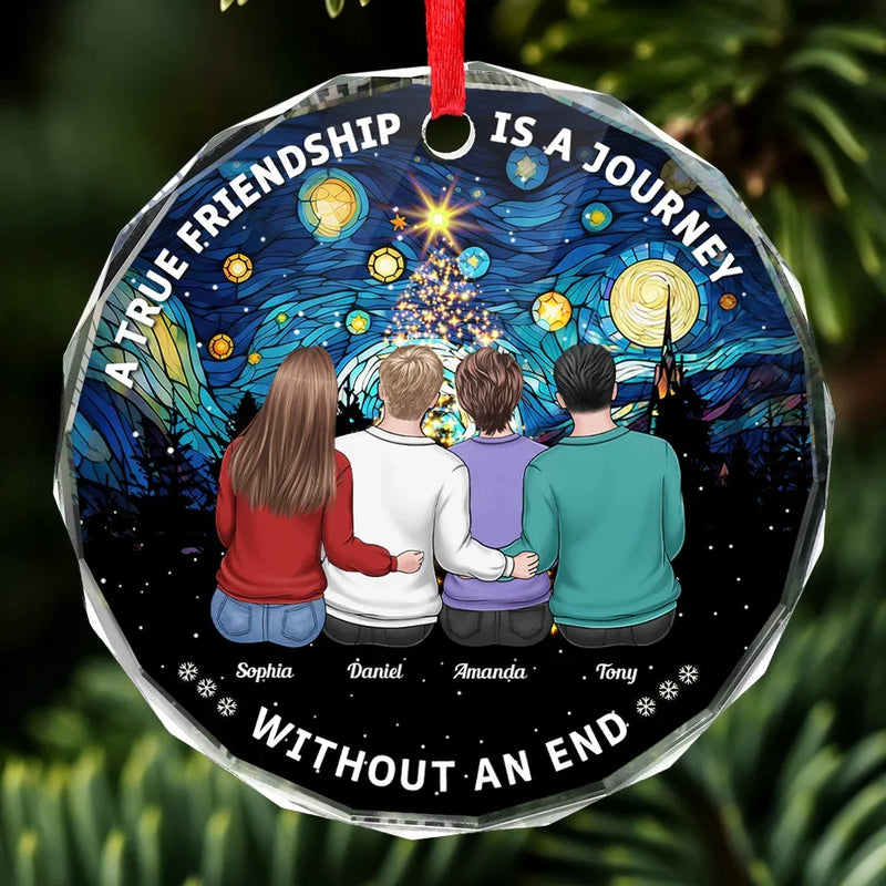 A True Friendship Is A Journey Without An End - Bestie Personalized Custom Circle Glass Ornament - Christmas Gift For Best Friends, BFF, Sisters