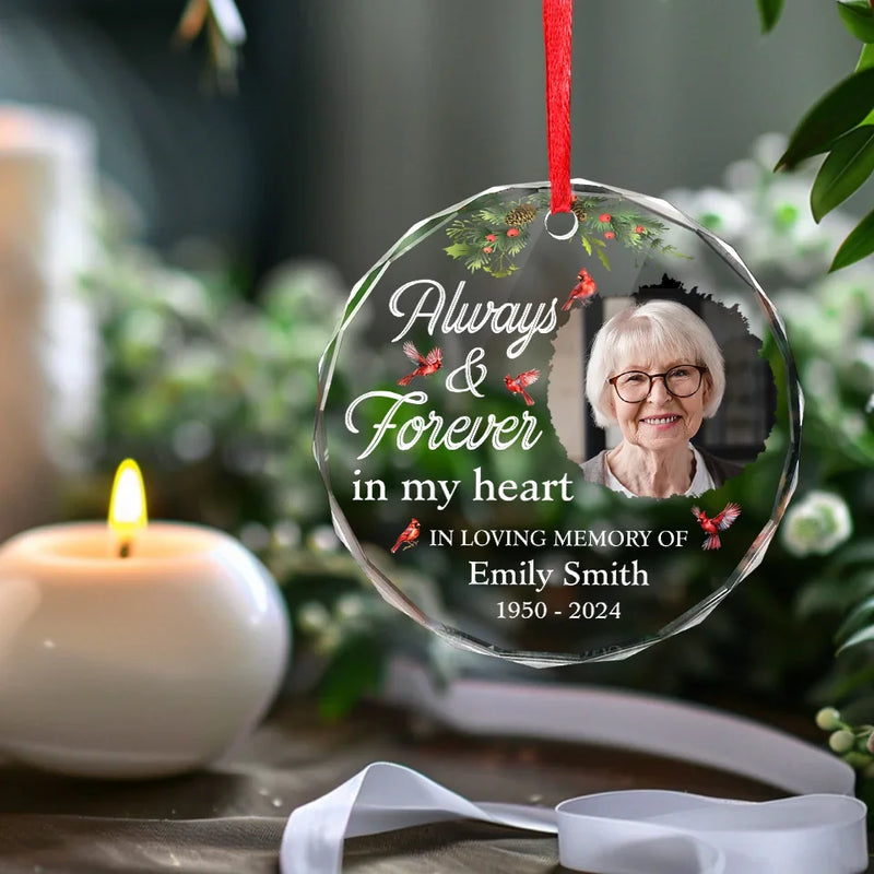 Custom Photo Hold Onto The Love That Never Fades Away - Memorial Personalized Custom Circle Glass Ornament - Sympathy Gift, Christmas Gift For Family Members