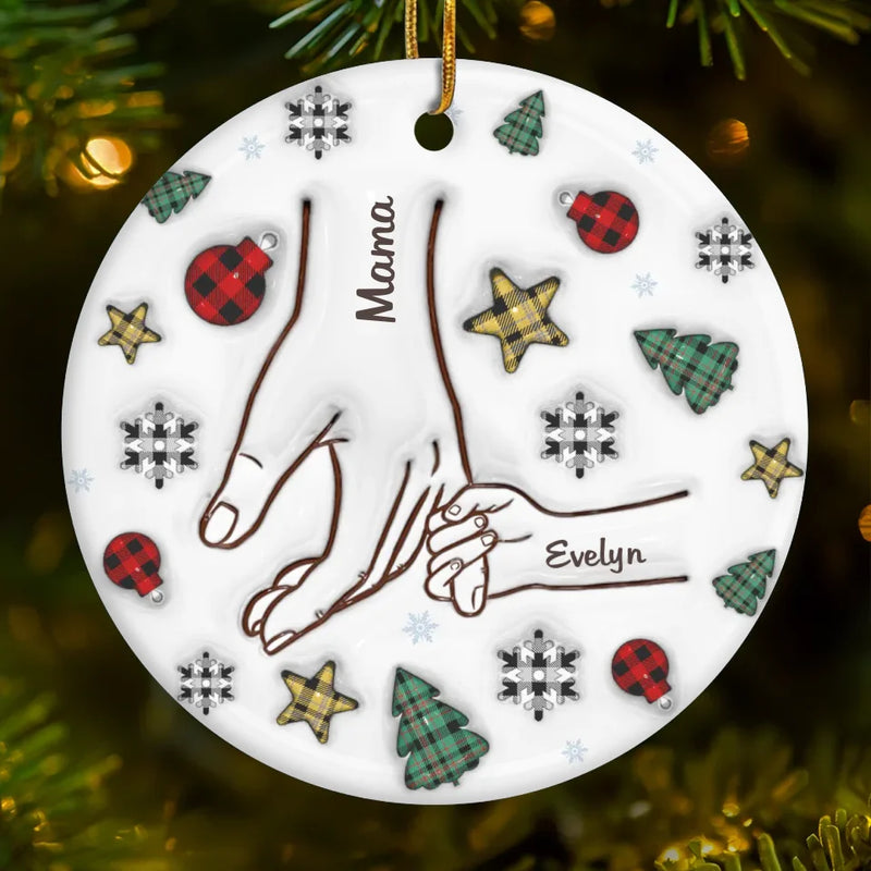 Mom's Hand, My Constant Guide - Family Personalized Custom 3D Inflated Effect Printed Ornament - Ceramic Round Shaped - Christmas Gift For Mom, Grandma