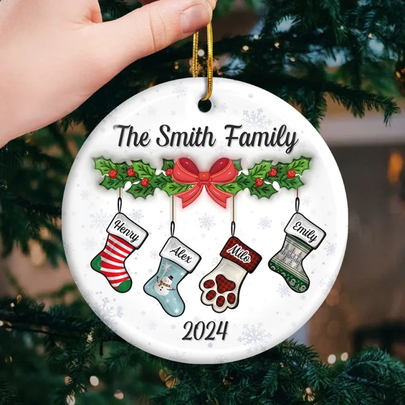 Let Your Christmas Stock Overflow With The Warmth And Joy Of Family - Family Personalized Custom 3D Inflated Effect Printed Ornament - Ceramic Round Shaped - Christmas Gift For Family Members