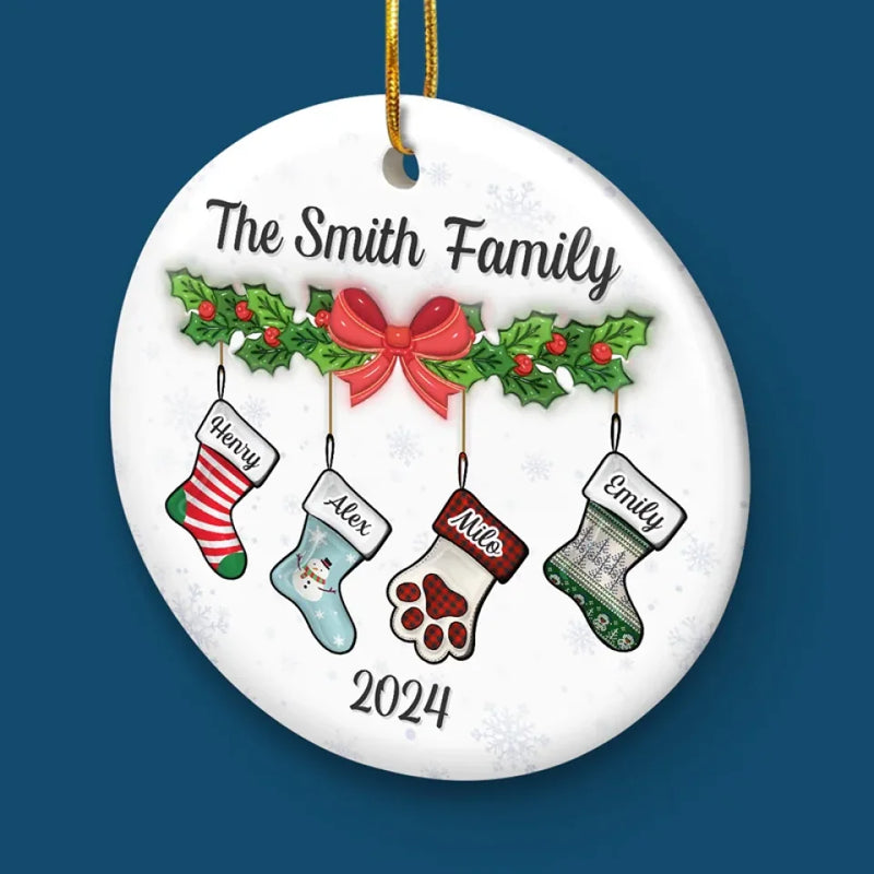 Let Your Christmas Stock Overflow With The Warmth And Joy Of Family - Family Personalized Custom 3D Inflated Effect Printed Ornament - Ceramic Round Shaped - Christmas Gift For Family Members
