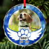 Custom Photo Pets Leave Pawprints On Our Hearts - Memorial Personalized Custom Circle Glass Ornament - Sympathy Gift, Christmas Gift For Pet Owners, Pet Lovers