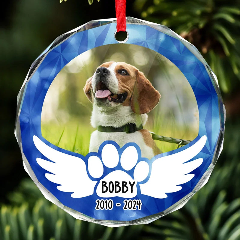 Custom Photo Pets Leave Pawprints On Our Hearts - Memorial Personalized Custom Circle Glass Ornament - Sympathy Gift, Christmas Gift For Pet Owners, Pet Lovers