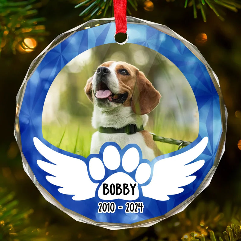 Custom Photo Pets Leave Pawprints On Our Hearts - Memorial Personalized Custom Circle Glass Ornament - Sympathy Gift, Christmas Gift For Pet Owners, Pet Lovers