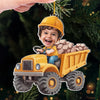 Custom Photo The Tiny, Professional Construction Truck Driver - Family Personalized Custom Ornament - Acrylic Custom Shaped - Christmas Gift For Kids
