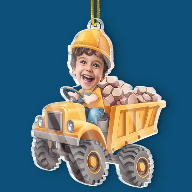 Custom Photo The Tiny, Professional Construction Truck Driver - Family Personalized Custom Ornament - Acrylic Custom Shaped - Christmas Gift For Kids