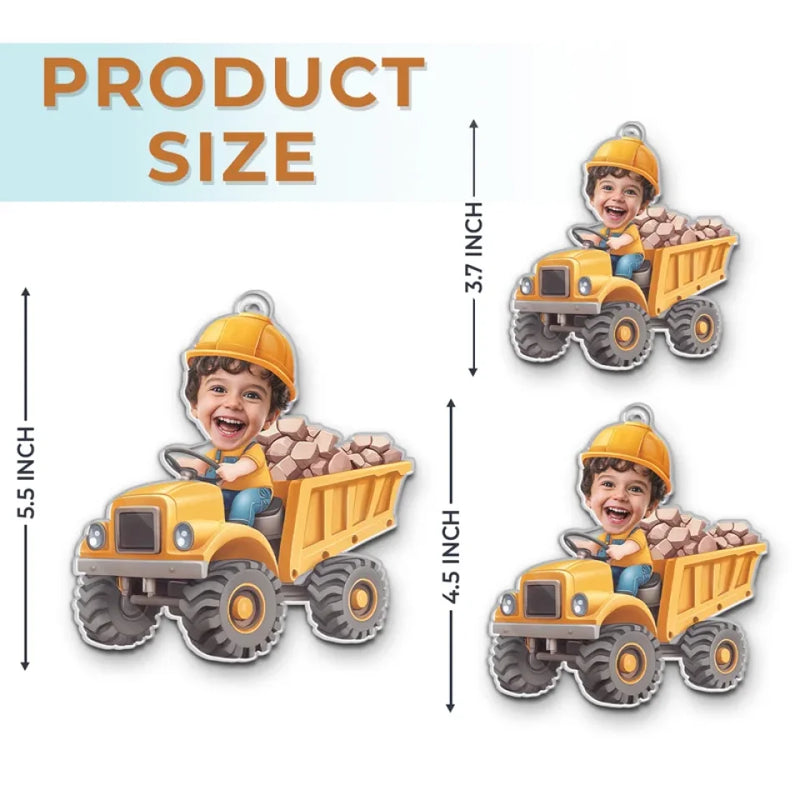 Custom Photo The Tiny, Professional Construction Truck Driver - Family Personalized Custom Ornament - Acrylic Custom Shaped - Christmas Gift For Kids