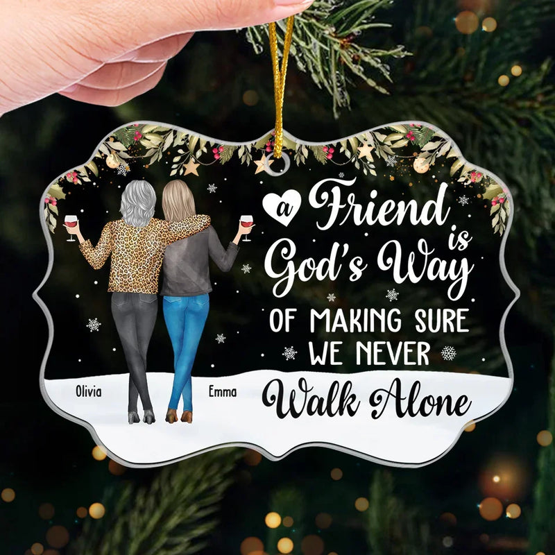A True Friendship Is A Journey Without An End - Bestie Personalized Custom Ornament - Acrylic Benelux Shaped - Christmas Gift For Best Friends, BFF, Sisters