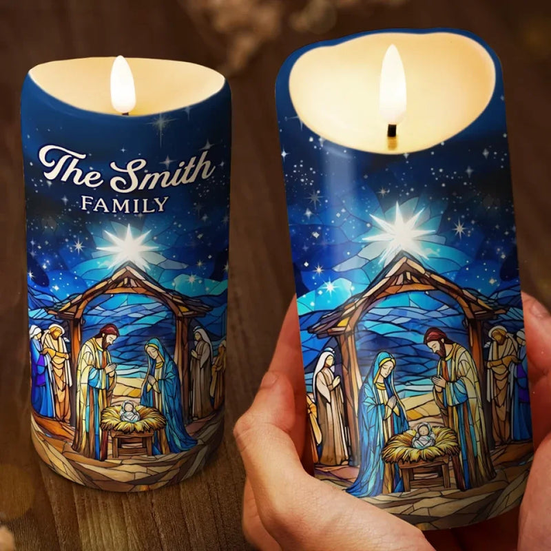 In The Nativity Scene, We Find The Heart Of Christmas - Family Personalized Custom LED Candle - Christmas Gift For Family Members