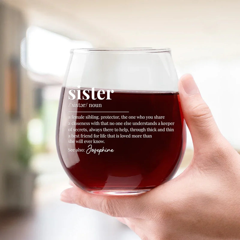 Happiness Is Your Sister Being Your Best Friend - Bestie Personalized Custom Wine Glass - Gift For Best Friends, BFF, Sisters