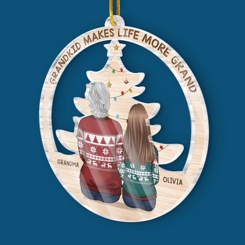 Grandma Always Has Time To Talk And Makes You Feel Special - Family Personalized Custom Ornament - Acrylic Custom Shaped - Christmas Gift For Grandma, Grandkid