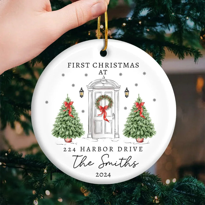 First Christmas At Our Dream House - Family Personalized Custom Ornament - Ceramic Round Shaped - Christmas Gift For Family Members, First Christmas
