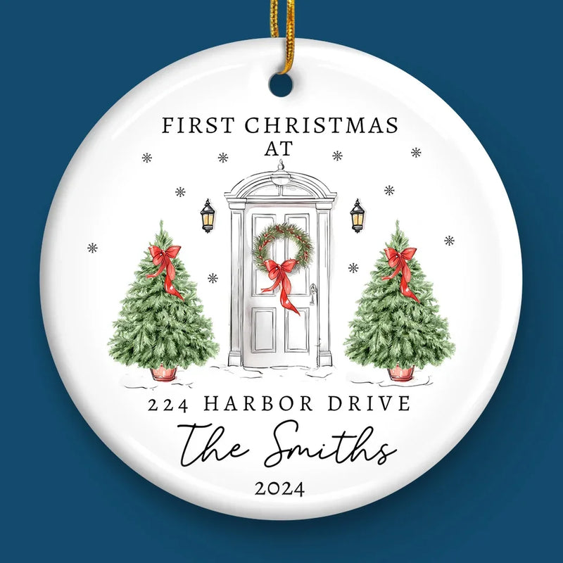 First Christmas At Our Dream House - Family Personalized Custom Ornament - Ceramic Round Shaped - Christmas Gift For Family Members, First Christmas