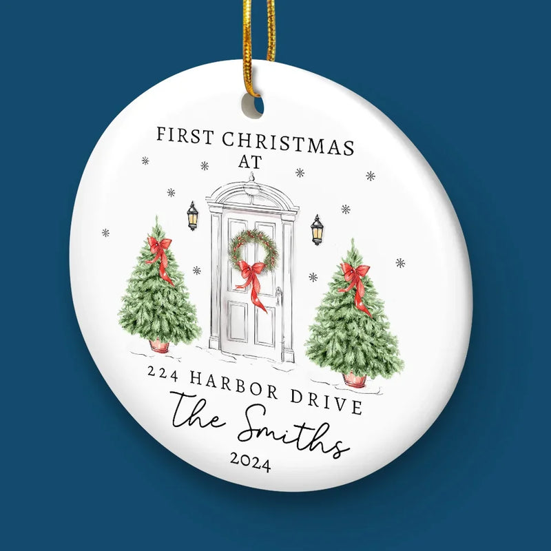 First Christmas At Our Dream House - Family Personalized Custom Ornament - Ceramic Round Shaped - Christmas Gift For Family Members, First Christmas