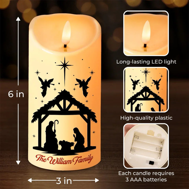 The Nativity Scene Is A Timeless Reminder Of God's Love - Family Personalized Custom LED Candle - Christmas Gift For Family Members