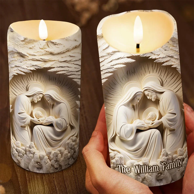 The Nativity Scene Is A Story Of Hope, Love, And Redemption - Family Personalized Custom LED Candle - Christmas Gift For Family Members