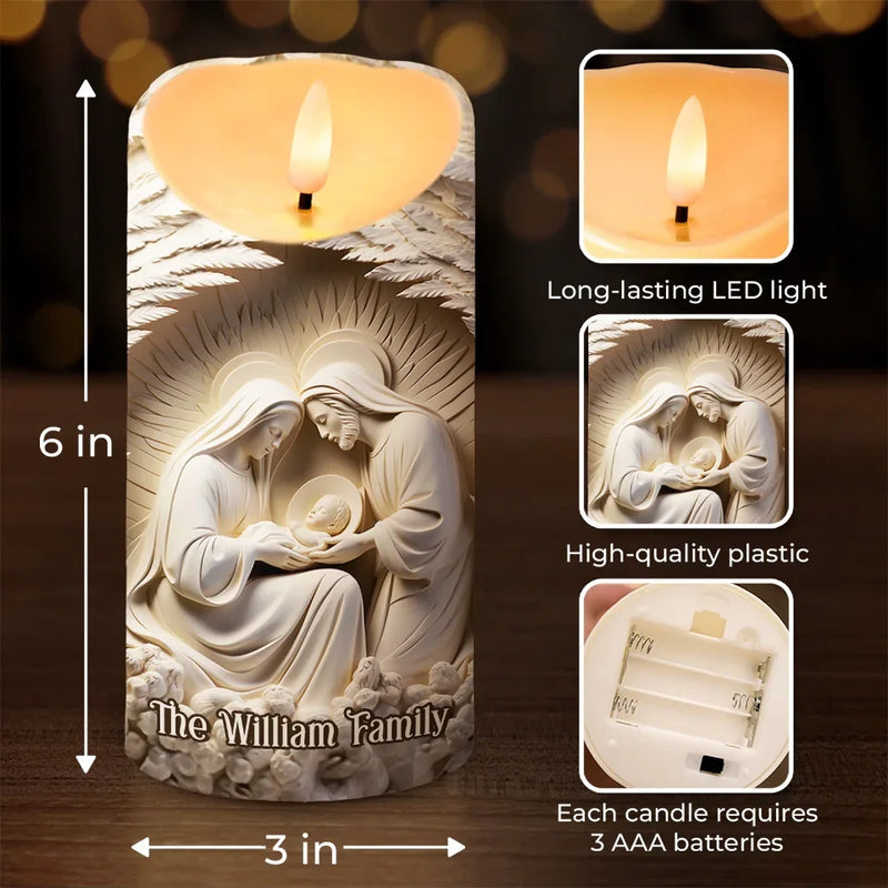 The Nativity Scene Is A Story Of Hope, Love, And Redemption - Family Personalized Custom LED Candle - Christmas Gift For Family Members