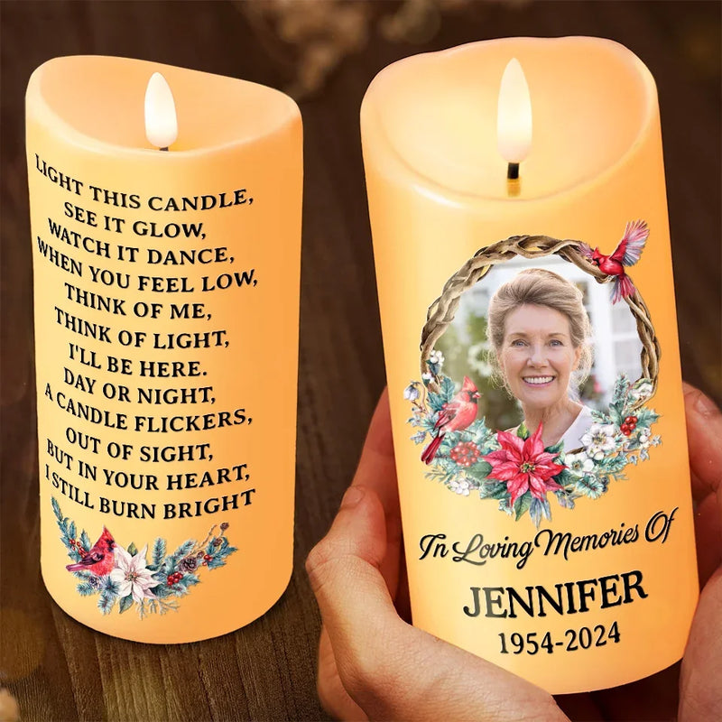 Custom Photo I'll Always Be Here In My Heart, Forever And Always - Memorial Personalized Custom LED Candle - Sympathy Gift, Christmas Gift For Family Members