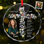 Custom Photo Floral Cross Christian Gifts - Personalized Glass Ornament