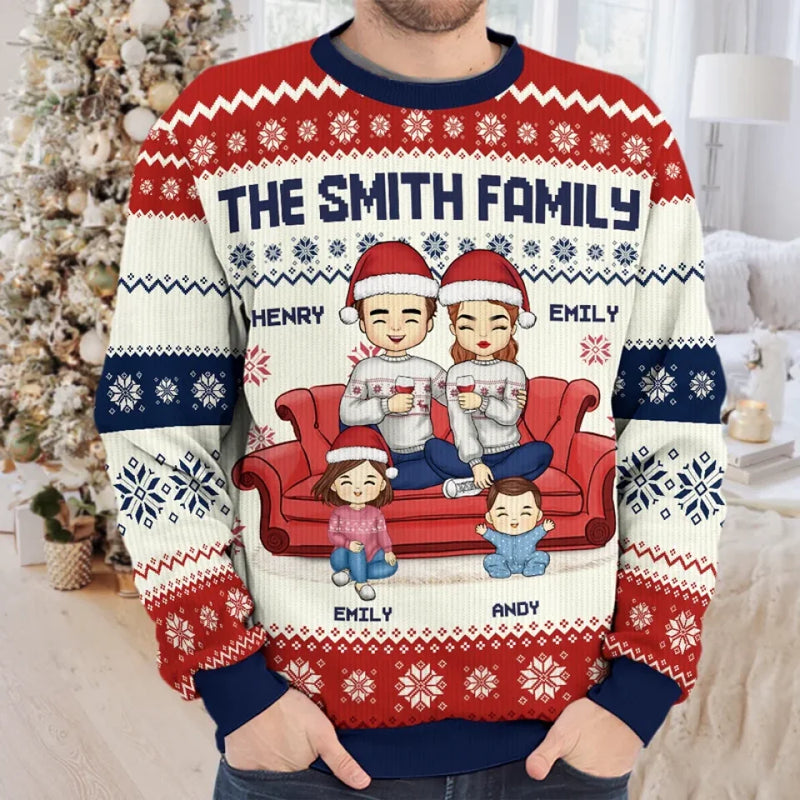 Home Is Where Family And Pets Bring Joy - Family Personalized Custom Ugly Sweatshirt - Unisex Wool Jumper - Christmas Gift For Family Members, Pet Owners, Pet Lovers
