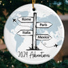 Travel All Around The World - Travel Personalized Custom Ornament - Ceramic Round Shaped - Christmas Gift For Family Members, Gift For Adventure Travel Lovers