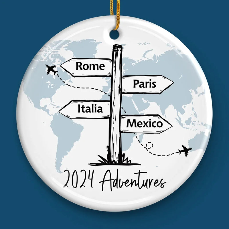 Travel All Around The World - Travel Personalized Custom Ornament - Ceramic Round Shaped - Christmas Gift For Family Members, Gift For Adventure Travel Lovers