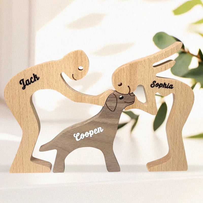 Love Makes A Family - Dog & Cat Personalized Custom Shaped Wooden Art Puzzle - Wooden Pet Carvings, Wood Sculpture Table Ornaments, Carved Wood Decor - Gift For Pet Owners, Pet Lovers