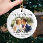 Custom Photo First Christmas Wedding Gifts for Couples - Personalized Ceramic Ornament