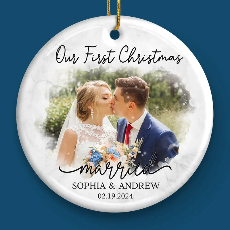 Custom Photo First Christmas Wedding Gifts for Couples - Personalized Ceramic Ornament