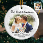 Custom Photo First Christmas Wedding Gifts for Couples - Personalized Ceramic Ornament