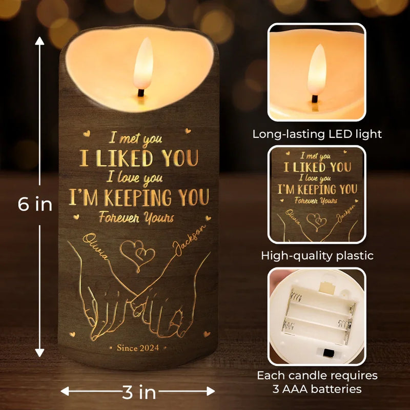 Love Is A Flame That Never Goes Out - Couple Personalized Custom LED Candle - New Arrival, Christmas Gift For Husband Wife, Anniversary AMZ