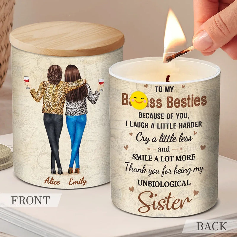 Friends Become Family - Bestie Personalized Custom Smokeless Scented Candle - Christmas Gift For Best Friends, BFF, Sisters