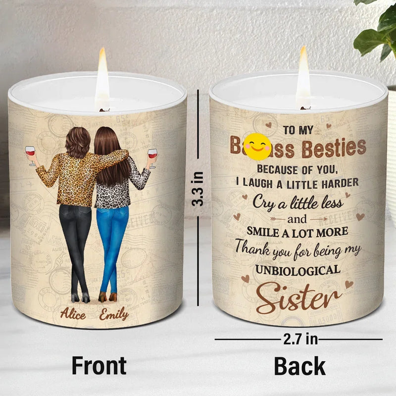 Friends Become Family - Bestie Personalized Custom Smokeless Scented Candle - Christmas Gift For Best Friends, BFF, Sisters